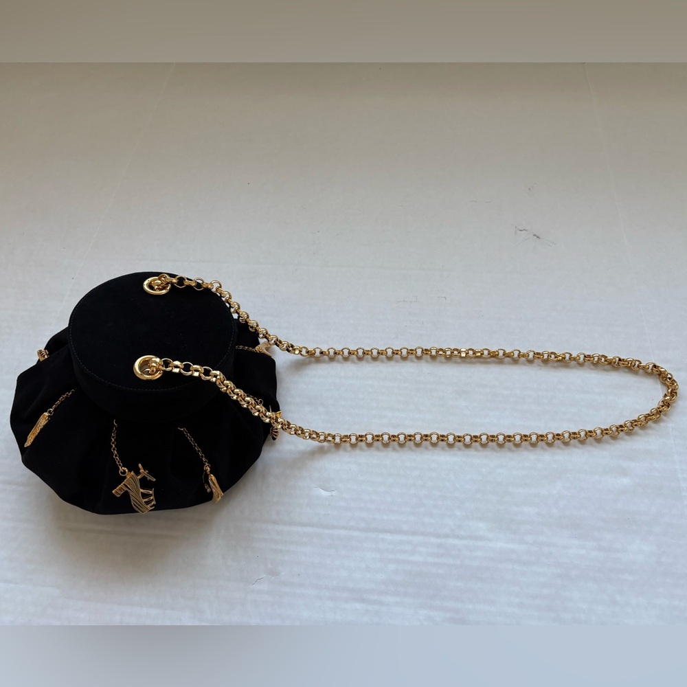 Vintage Salvatore Ferragamo Black Suede Bucket Bag Shoe Charm Limited Edition - Picture 9 of 16